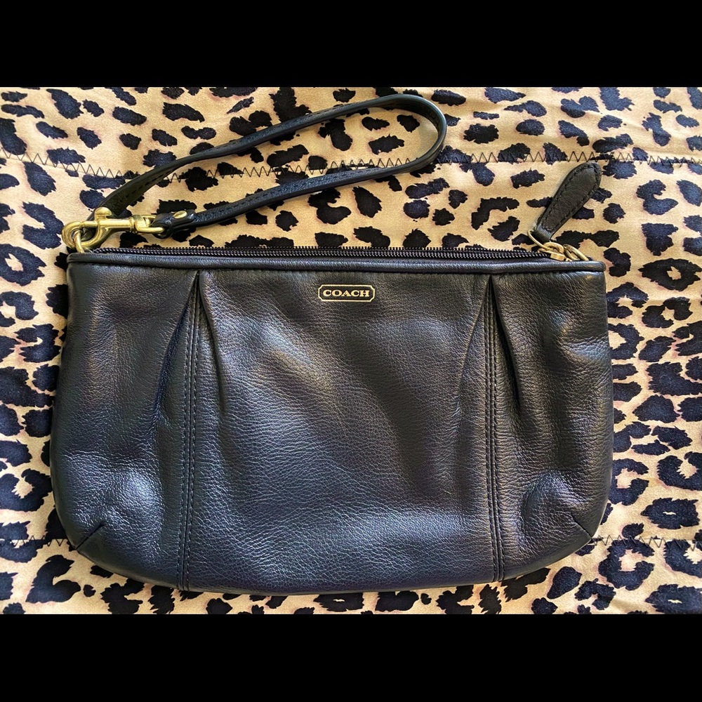 Black leather Coach wristlet